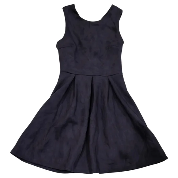 ModCloth Jessy B Mini Dress Pleate Navy Faux Suede Fit & Flare Skater Size Small - Picture 4 of 12